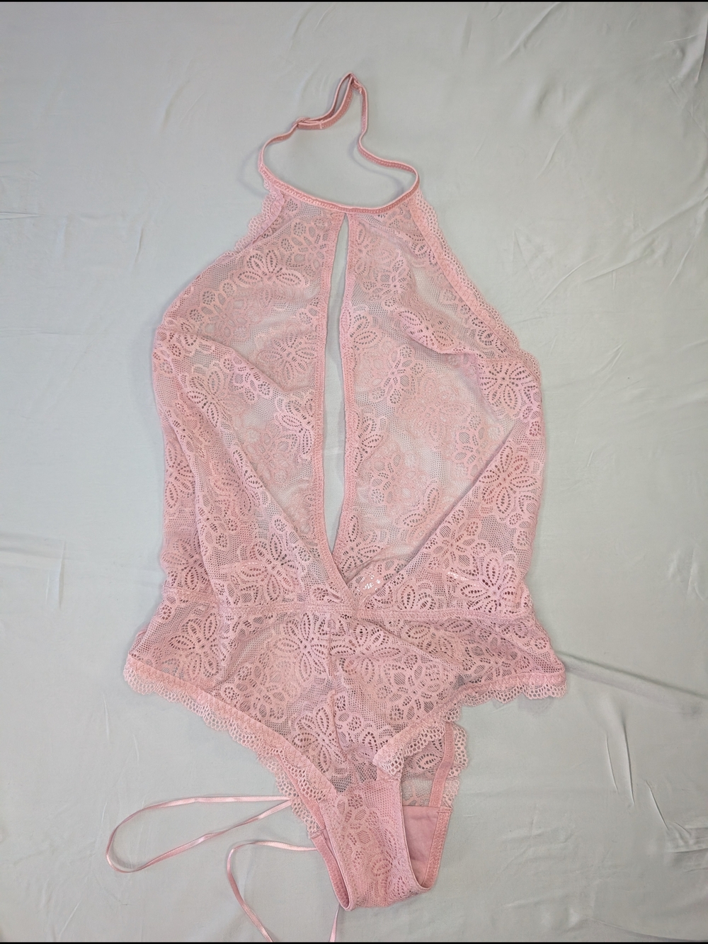 La Vie En Rose Pink Lace Halter Teddy